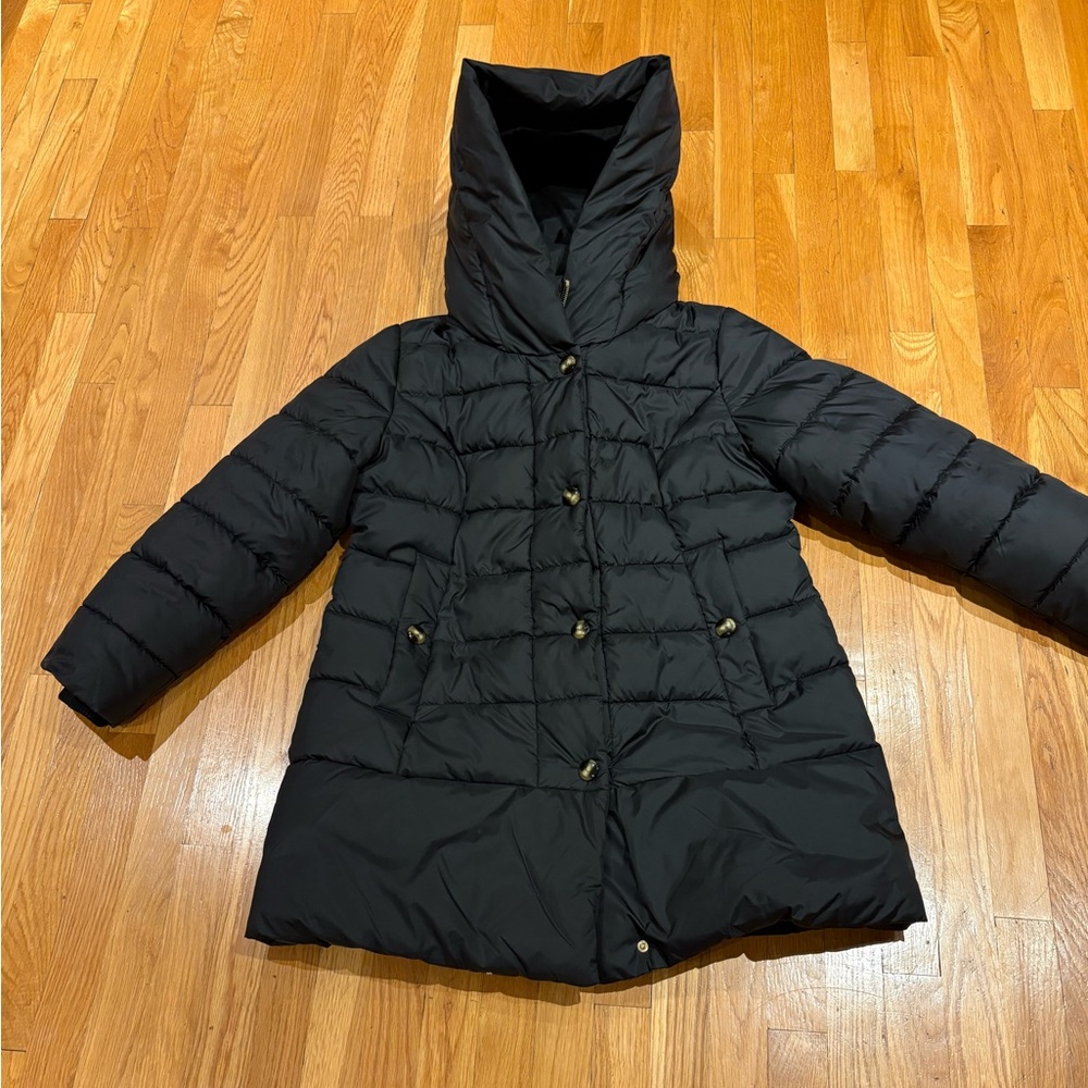 Anne Klein Black Puffer Coat with Gold Accents